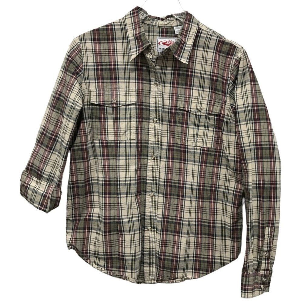 Roper Women Size L Plaid Print Long Sleeve Snap Button Performance Western Shirt